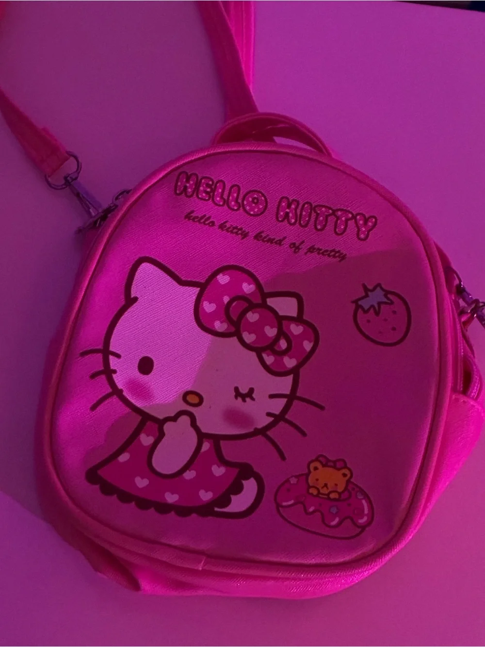 Cute Hello Kitty Sanrio Pink Crossbody Bag + Plush Keychain